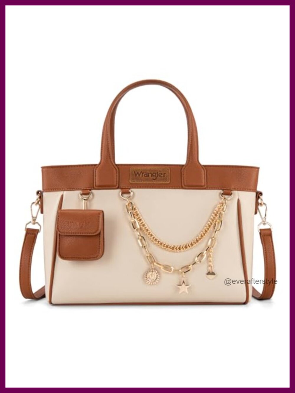 Vegan Leather Medium Tote Bag with Charm and Detachable Mini Pouch